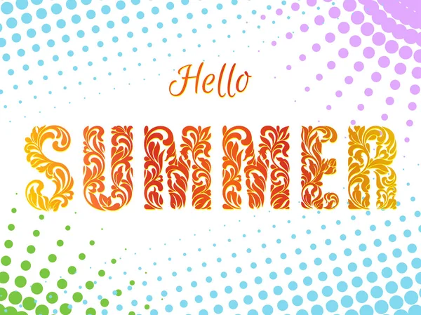 Hello SUMMER. Decorative Font made in swirls and floral elements — Stock Vector