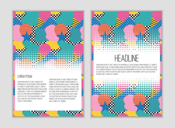 Brochure layout template flyer design. Abstract background in Memphis style of 80-90. — Stock Vector