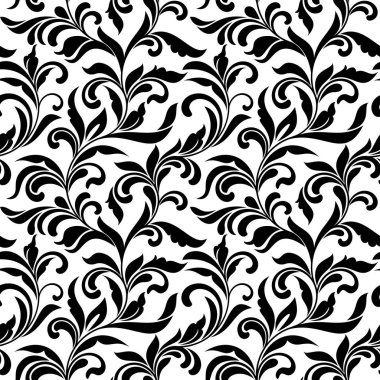 Zarif seamless modeli. Oyma swirls ve dekoratif yaprakları beyaz bir arka plan üzerinde izole. Vintage tarzı.