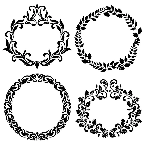 Set of Decorative Frames. Ideal for stencil. Vintage style. Ornate tracery of swirls and leaves isolated on white background. — Stock Vector