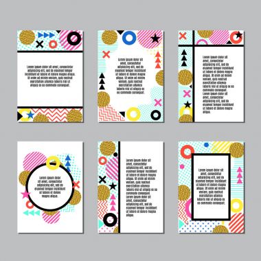 Set of creative universal design in memphis style. Backgrounds with abstract elements. Templates for poster, card, flyer, brochure and different design.  clipart