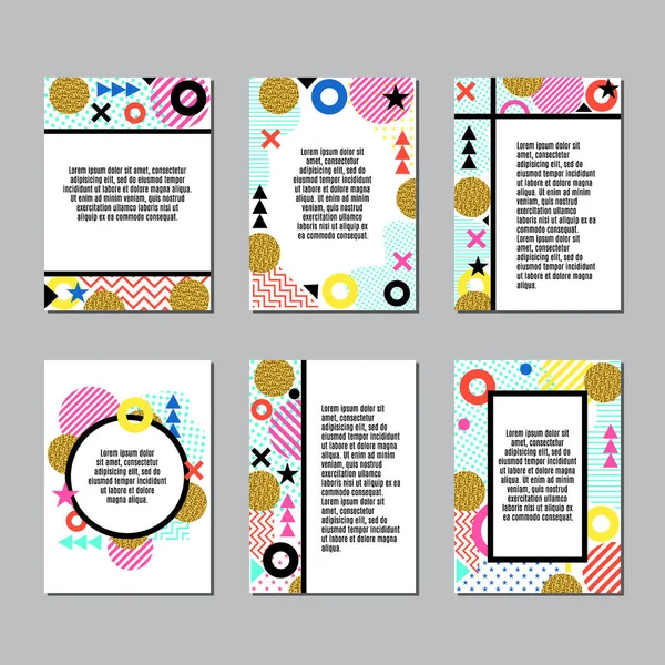 集创意通用设计在孟菲斯风格。与抽象元素的背景。海报、 卡片、 传单、 小册子和不同的设计模板. — 图库矢量图片