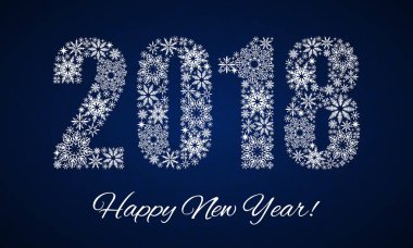 Mutlu yeni yıl 2018. Kar taneleri rakamlı para kazandı. Tebrik kartı