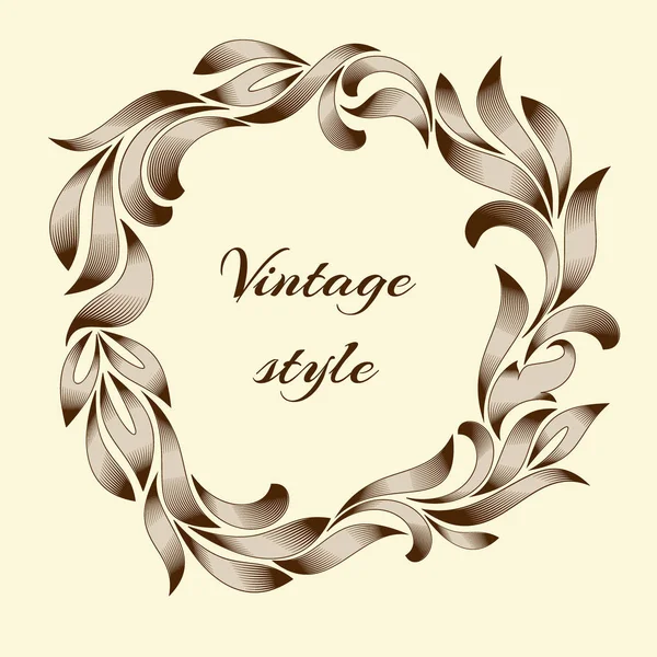 Grabado de marco de borde vintage con patrón de ornamento retro en estilo floral antiguo diseño decorativo — Vector de stock