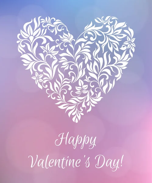 Happy Valentines day. Heart of flowers. Delicate blurred background of pink and blue tones with bokeh. A gentle romantic design. Suitable for postcards — Stock Vector