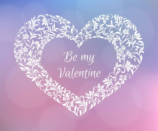 Be my Valentine. Text inside the frame-heart of flowers. A gentle romantic design. Suitable for postcards — Stock Vector