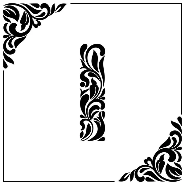 花の要素とまんじ手紙 i. 装飾的なフォント。ビンテージ スタイル — ストックベクタ