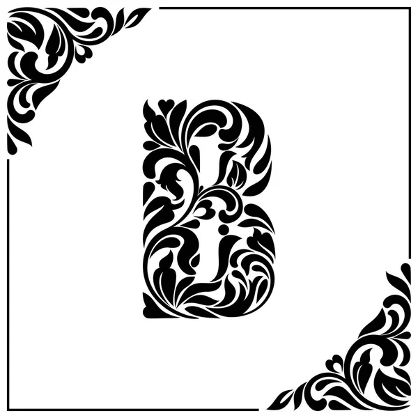 Письмо Б. Декоративный шрифт с вихрями и цветочными элементами. Винтажный стиль — стоковый вектор