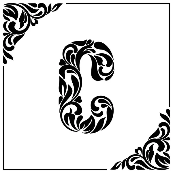 The letter C. Decorative Font with swirls and floral elements. Vintage style — Stock Vector