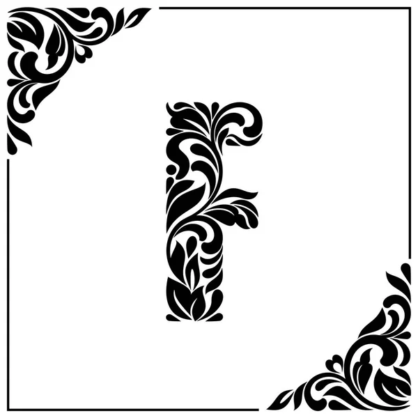 F. dekoratif yazı tipi harfi swirls ve çiçek öğeleri ile. Vintage tarzı — Stok Vektör