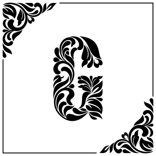 Буква G. Декоративный шрифт с соцветиями и цветочными элементами. Винтажный стиль — стоковый вектор