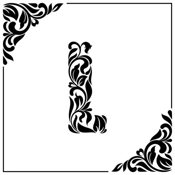 The letter L. Decorative Font with swirls and floral elements. Vintage style — Stock Vector