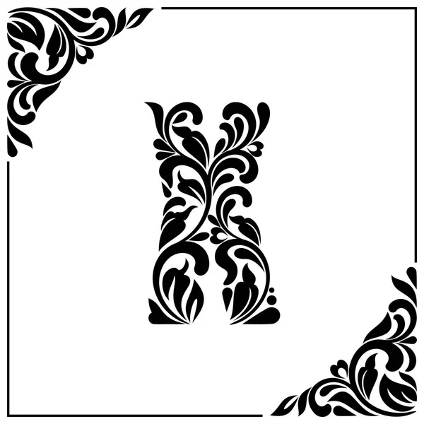 De letter X. decoratieve lettertype met swirls en bloemen elementen. Vintage stijl — Stockvector