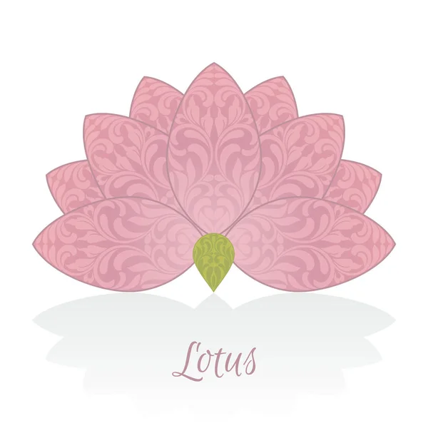 Pembe lotus çiçeği ile beyaz arka plan üzerinde izole yaprakları üzerinde süslü tasarlamak. — Stok Vektör