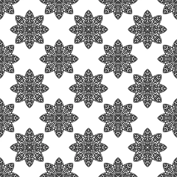 Patrón sin costuras con flores decorativas adornadas sobre un fondo blanco. Ideal para impresión textil y fondos de pantalla . — Vector de stock