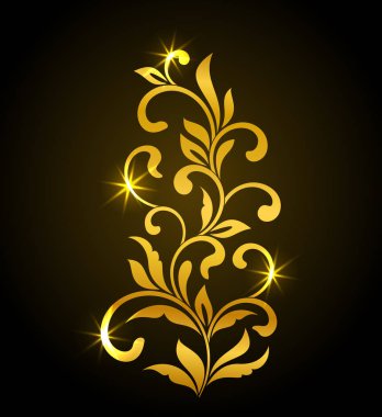 Altın dekoratif çiçek öğeyle swirls ve karanlık bir arka plan üzerinde bırakır. Şablon için idealdir. Vintage tarzı. 