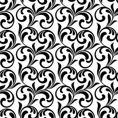 Seamless modeli. Swirls ve beyaz bir arka plan üzerinde izole yeşillik. Tekstil baskı ve duvar kağıtları için idealdir.