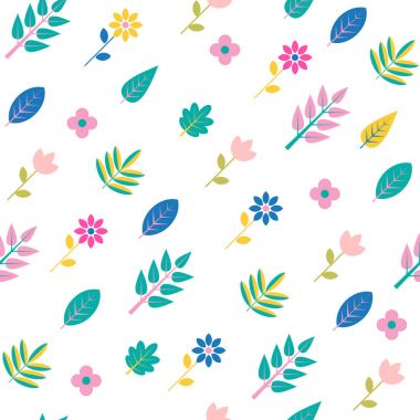 Dikişsiz desen Memphis tarzı 80-90. Vektör arka plan ile renkli yaprakları ve çiçekleri beyaz bir arka plan üzerinde izole