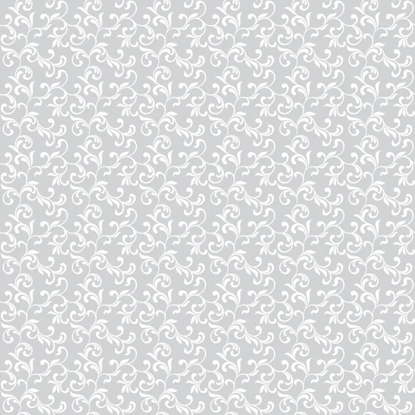 Licht nahtlose Muster. weiße Wirbel mit Laub isoliert auf einem grauen Hintergrund. ideal für Textildruck und Tapeten. Jahrgangsstil. — Stockvektor