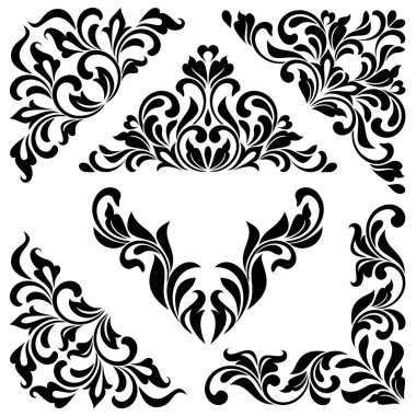 Açısal süsler kümesi. Şablon için idealdir. Süslü oyma swirls ve izole üzerinde beyaz arka plan bırakır. Dekoratif vintage tarzı.