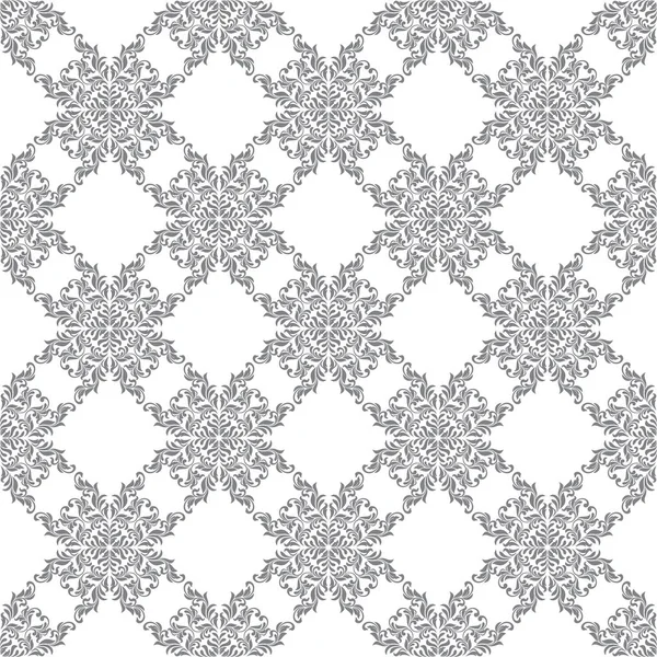 Patrón sin costuras con ornamento de Damasco adornado sobre un fondo blanco. Diseño de rizos y elementos vegetales. Ideal para impresión textil y fondos de pantalla . — Vector de stock