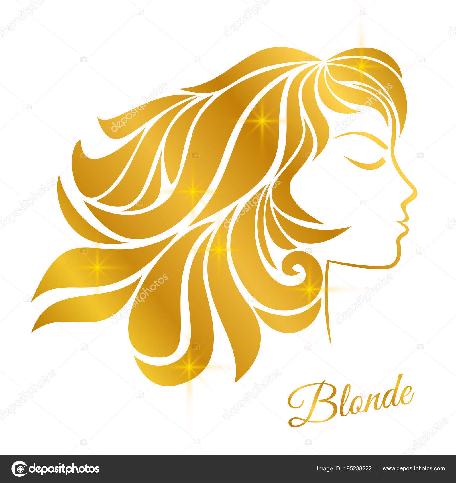 Profile Of A Blonde Girl With Golden Hair And Shine Isolated