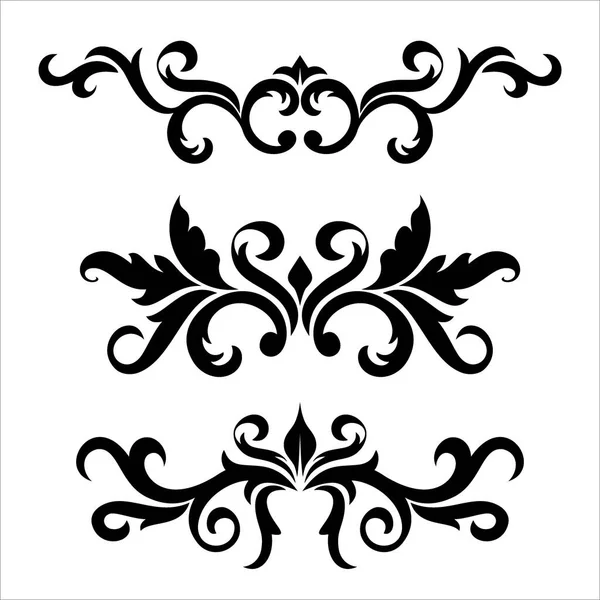 Set Vintage Dividers Elements Isolated White Background Design Curls Plant — Stock Vector