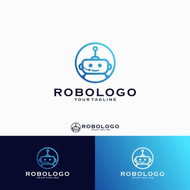 Robot logo tasarımı, sistem müşteri hizmeti logosu amblem vektör illüstrasyon logo şablonu