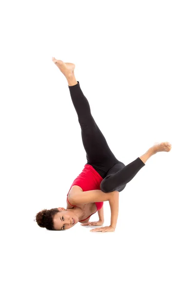 Beautiful woman doing yoga, isolated on white — Stock Photo, Image