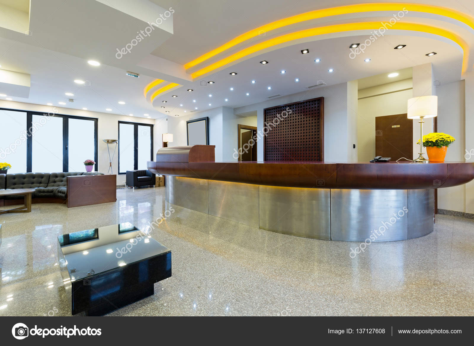 Reception Area With Reception Desk In Modern Hotel Stock Photo