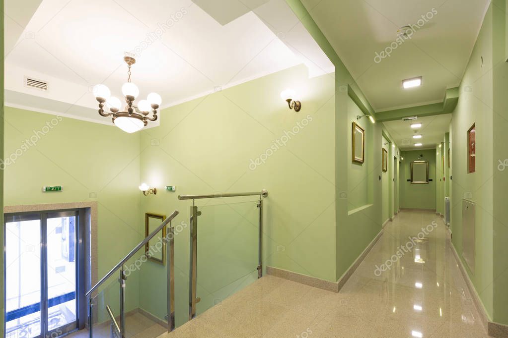 Corridor with stairs in modern hotel