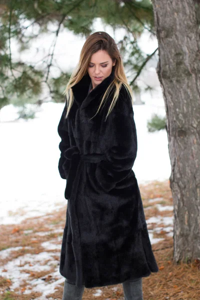 Retrato al aire libre de la joven hermosa mujer en invierno — Foto de Stock