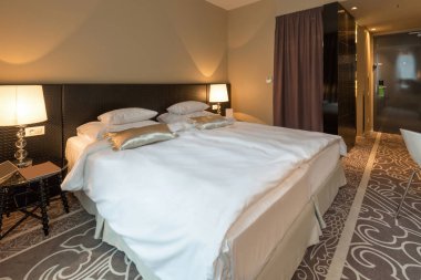 Lüks bir otel odasının içinde.