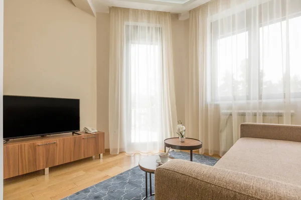Interiér hotelu bytu, obývací pokoj — Stock fotografie