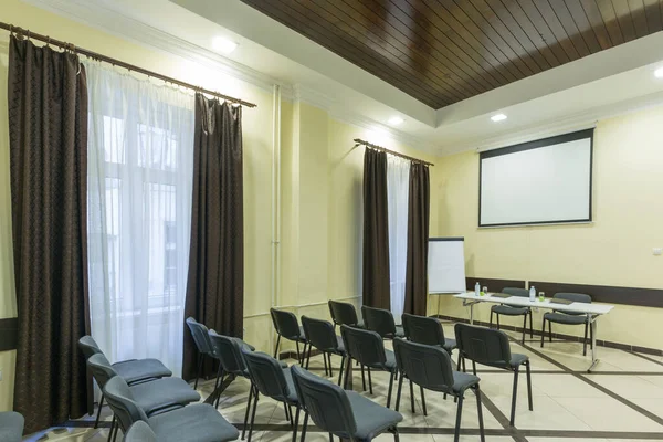 Interior of a conference room in hotel ready for a meeting