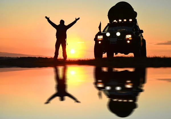 Amanecer Felicidad Viajar Coche — Foto de Stock