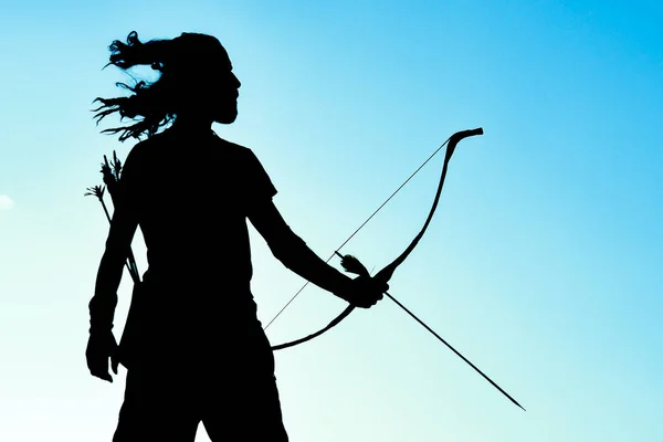 Professional archer's posture, primitive methods and silent hunt — Stockfoto