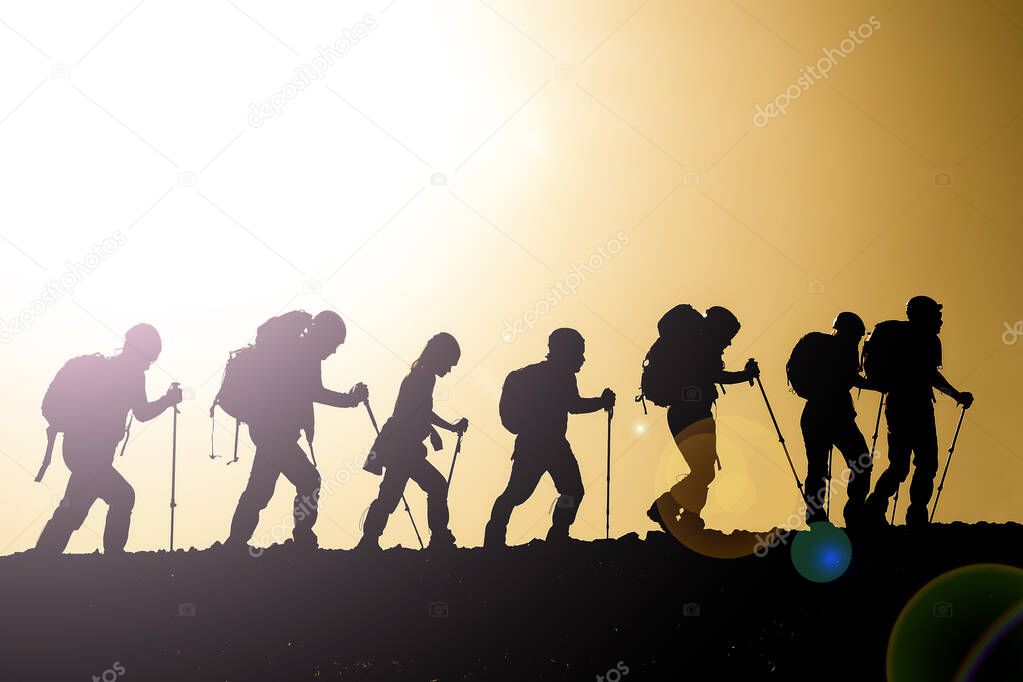 mountaineering activity, ambitious people and walking program together