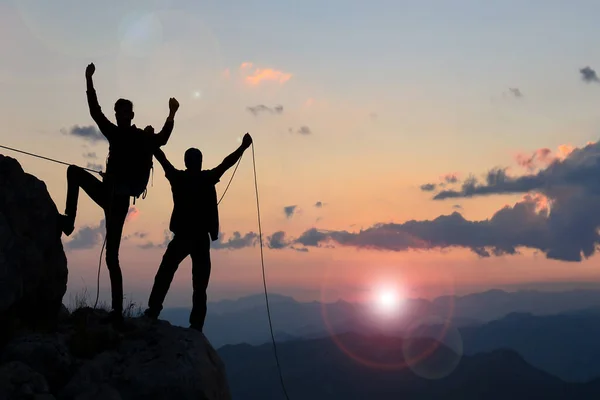 Mountaineering Team Succeeded Together Dignified Challenging Team Spirit — Stock Photo, Image