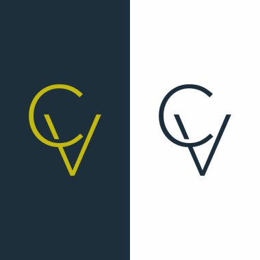 İlk harf CV Harf Basit Logo Tasarımı Şablonu.