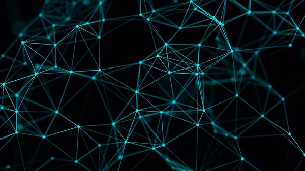 Uzayda üçgen şekillerin dağılımı. Soyut dijital bağlantı noktaları ve çizgileri. Teknoloji geçmişi. Pleksus etkisi. Ağ bağlantısı yapısı. 3d