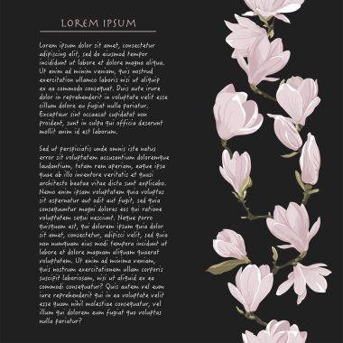 Manolya Ağacı Vektör dikey sosyal medya şablonuna sahip çiçek koyu gri arkaplan 