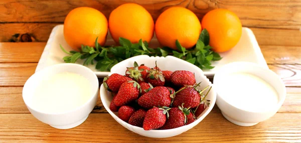 Ingredients for orange strawberry cold soup