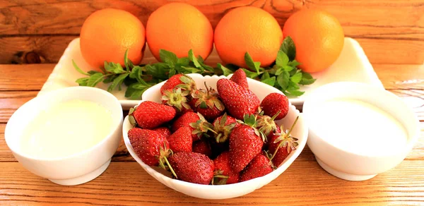 Ingredients for orange strawberry cold soup