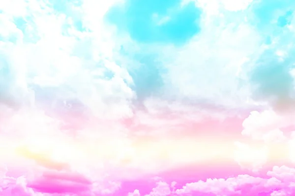 Beautiful Pastel Color Rainbow Shade White Fluffy Clouds Colorful Blue — Stock Photo, Image