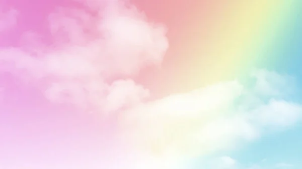Beautiful Pastel Color Rainbow Shade White Fluffy Clouds Colorful Blue — Stock Photo, Image
