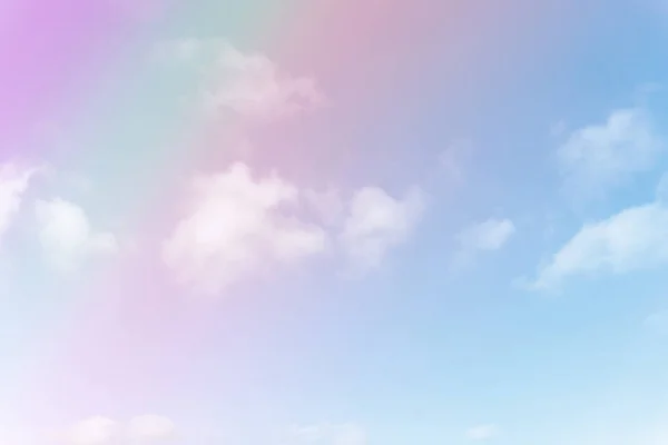 Beautiful Pastel Color Rainbow Shade White Fluffy Clouds Colorful Blue — Stock Photo, Image