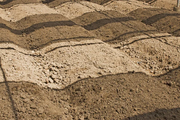 Przygotowanie Gleby Sadzenia Szkółki Sadzenia Pod Siatką Zacieniającą Gospodarstwie Orgarnicznym — Zdjęcie stockowe