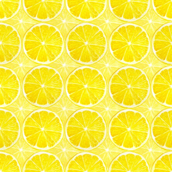 Watercolor Hand Painting Illustration Seamless Pattern Circle Sliced Yellow Lemon — Stock Photo, Image