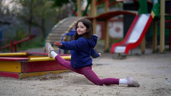 Portrait Pretty Little Girl Long Loose Hair Blue Jacket Park — Stock Photo, Image